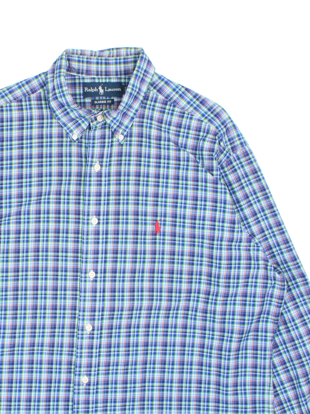 Ralph Lauren Shirt in a blue, green, white and red checkered colourway, button up with the logo embroidered on the front.