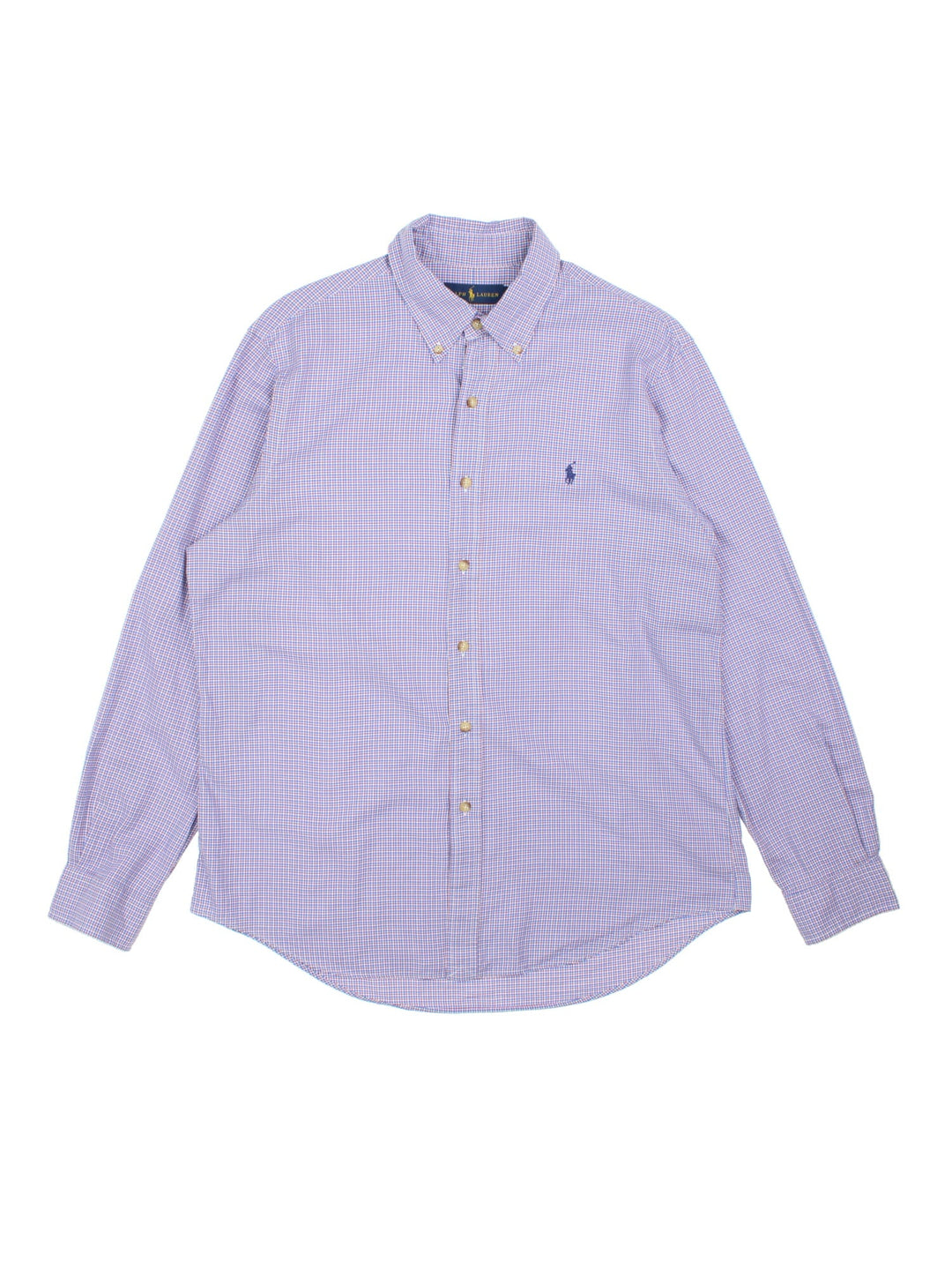 Ralph Lauren Shirt in a blue, red and white checkered colourway, button up with the logo embroidered on the front.