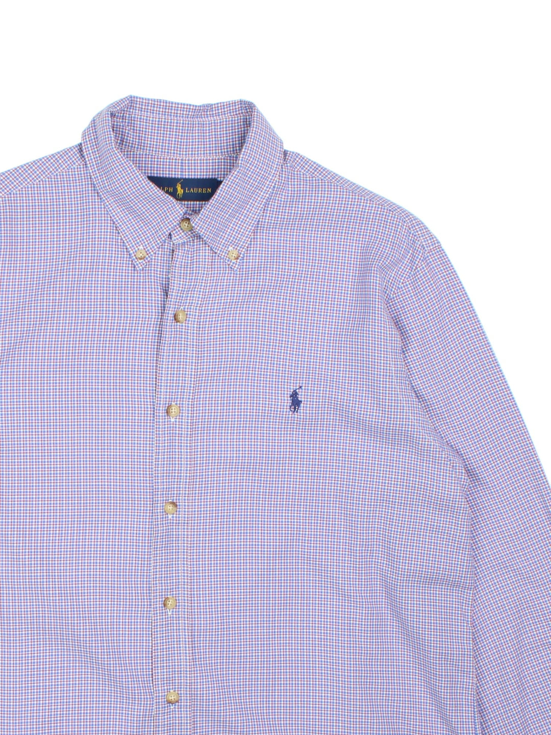 Ralph Lauren Shirt in a blue, red and white checkered colourway, button up with the logo embroidered on the front.