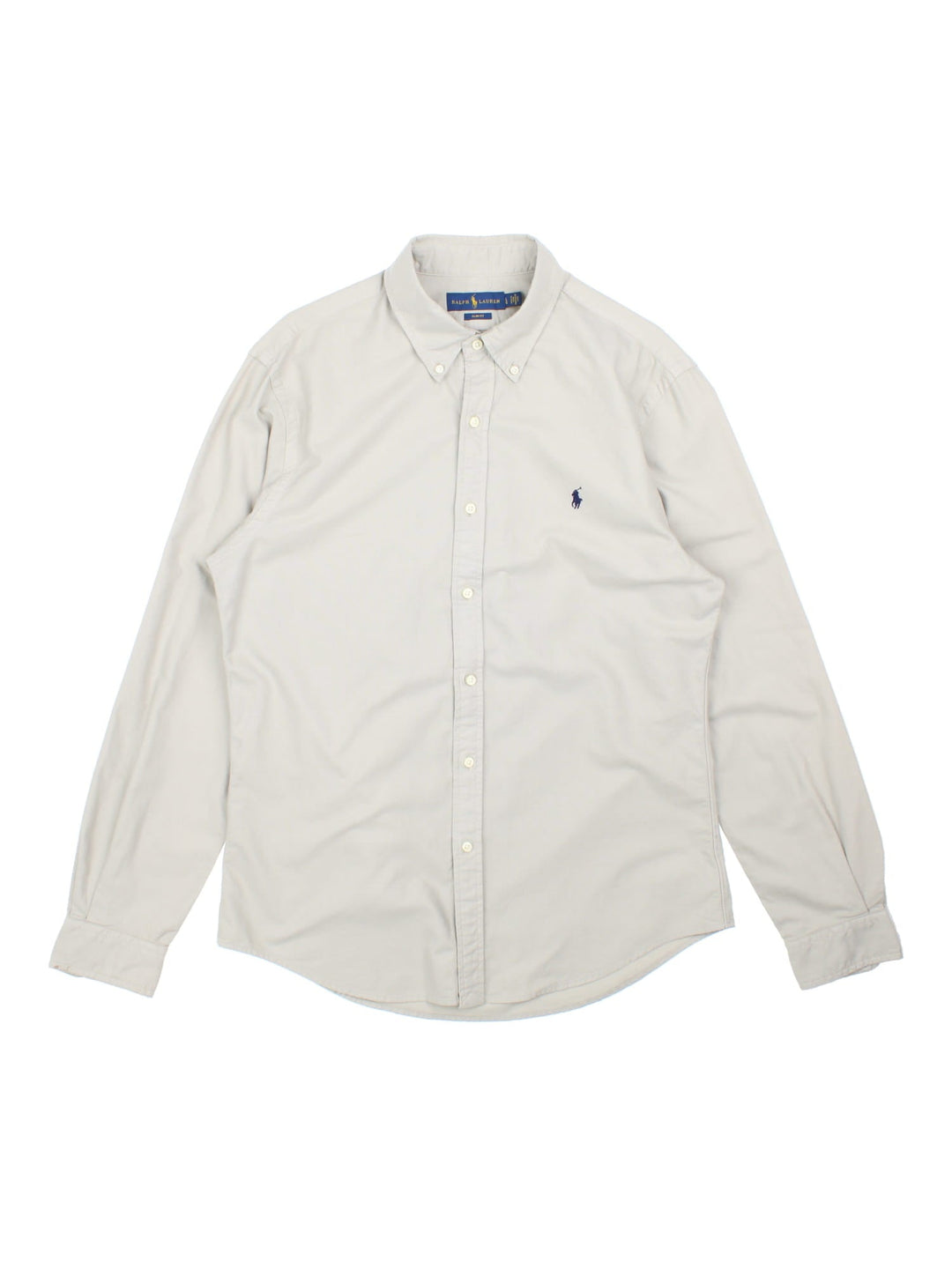 Ralph Lauren Shirt in a grey colourway, button up with the logo embroidered on the front.