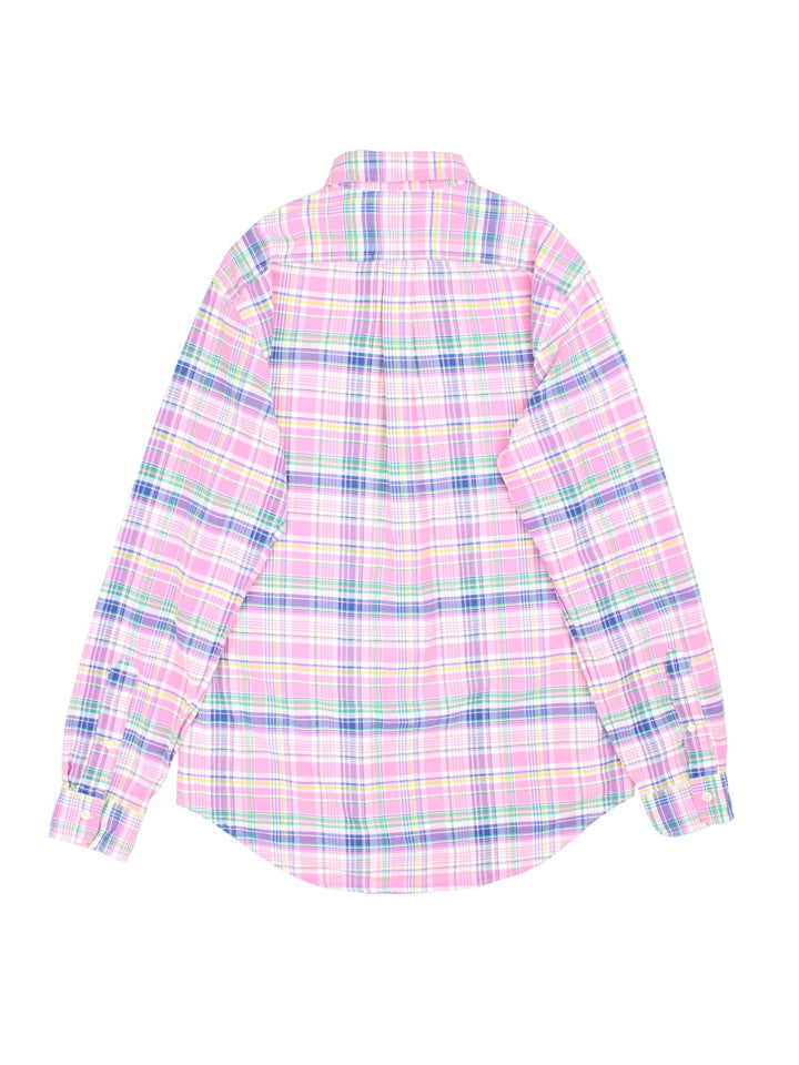 Ralph Lauren Shirt in a pink, white, yellow, blue and green checkered colourway, button up with the logo embroidered on the front.