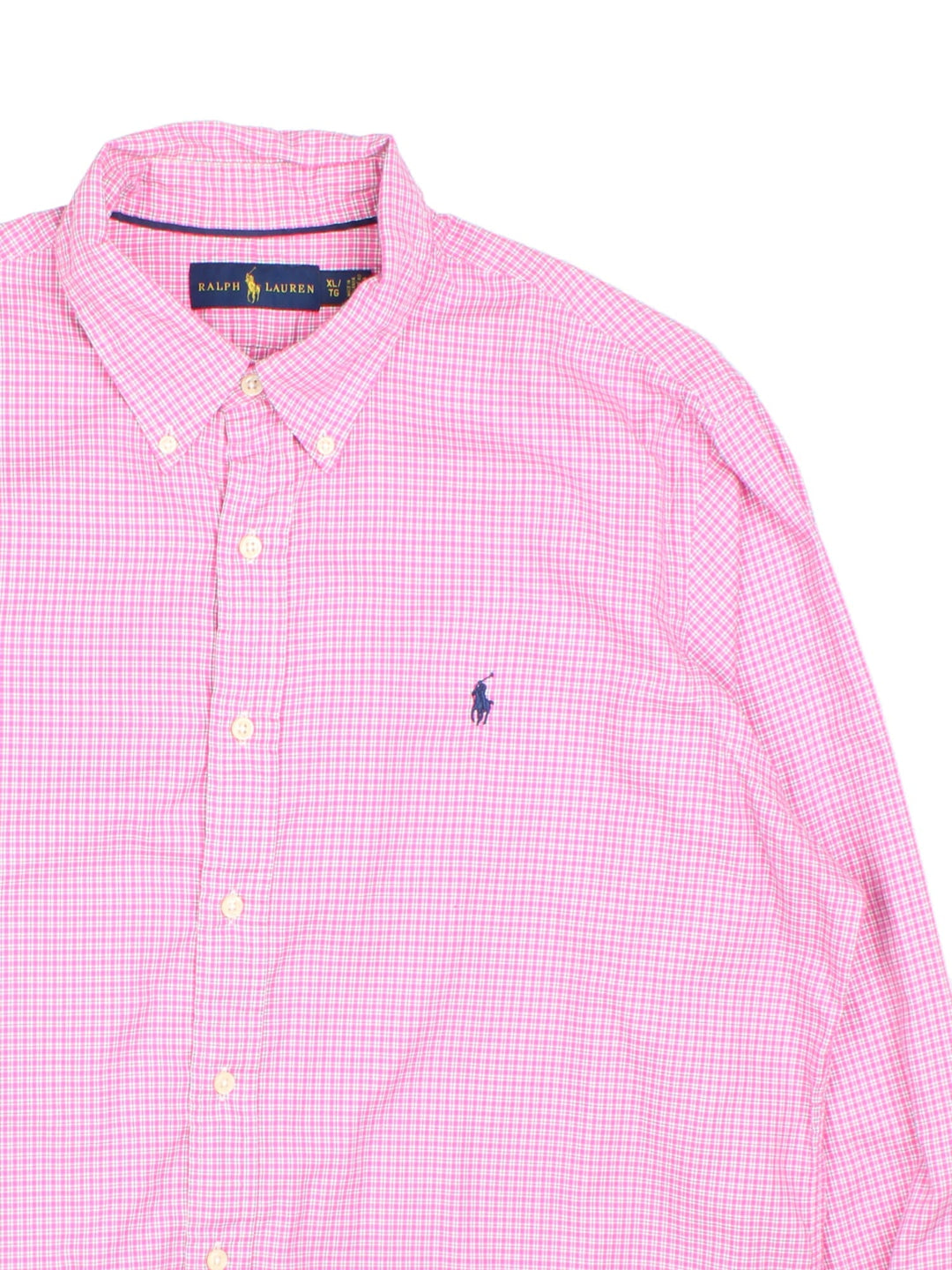 Ralph Lauren Shirt in a pink, white and black checkered colourway, button up with the logo embroidered on the front.