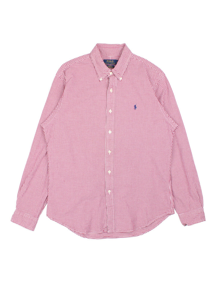 Ralph Lauren Shirt in a red and white checkered colourway, button up with the logo embroidered on the front.