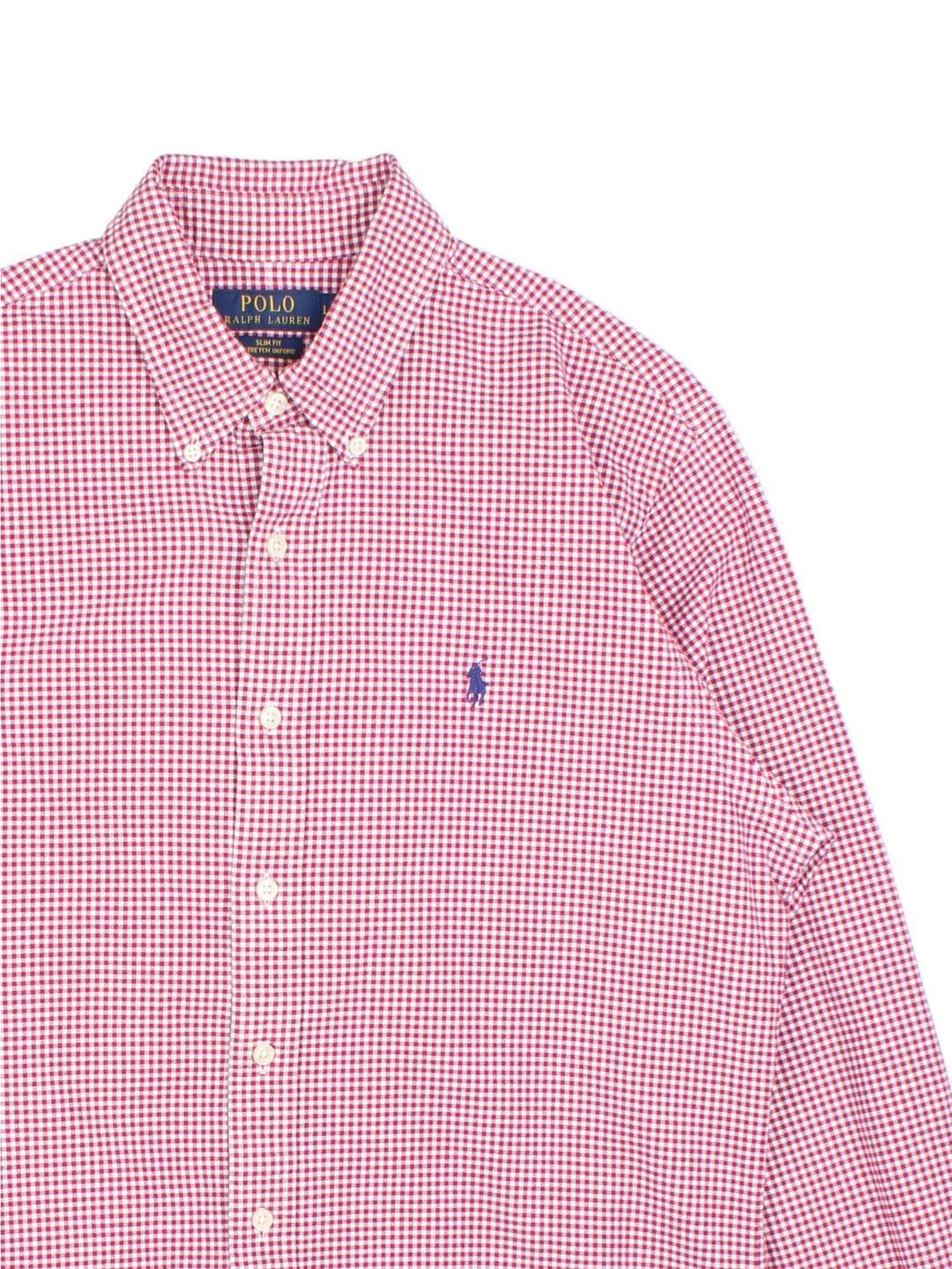 Ralph Lauren Shirt in a red and white checkered colourway, button up with the logo embroidered on the front.