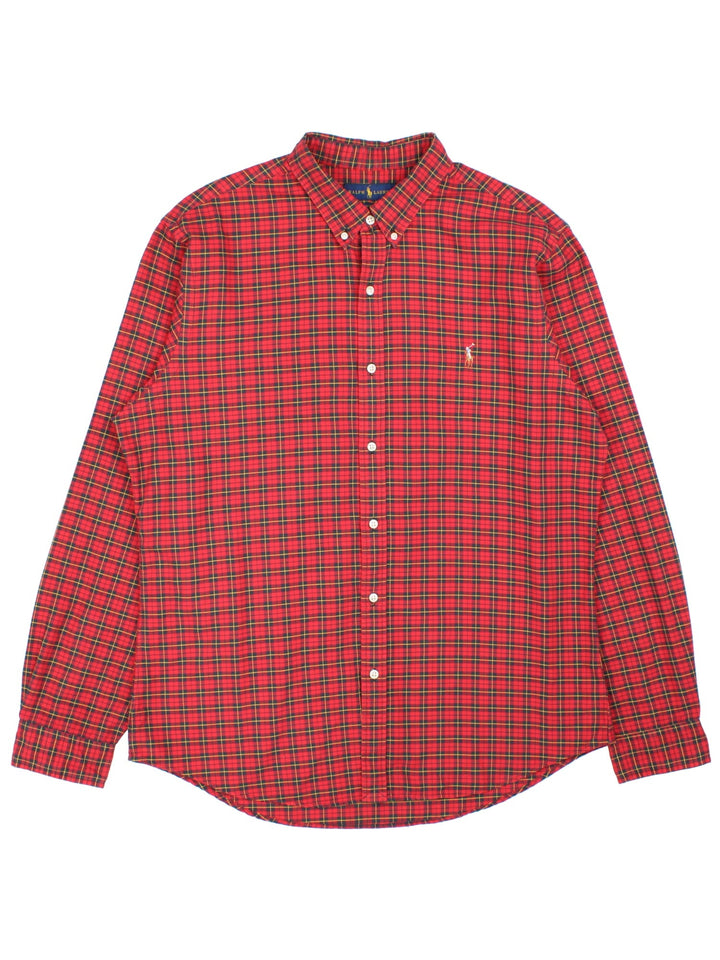 Ralph Lauren Shirt in a red, black and yellow checkered colourway, button up with the logo embroidered on the front.