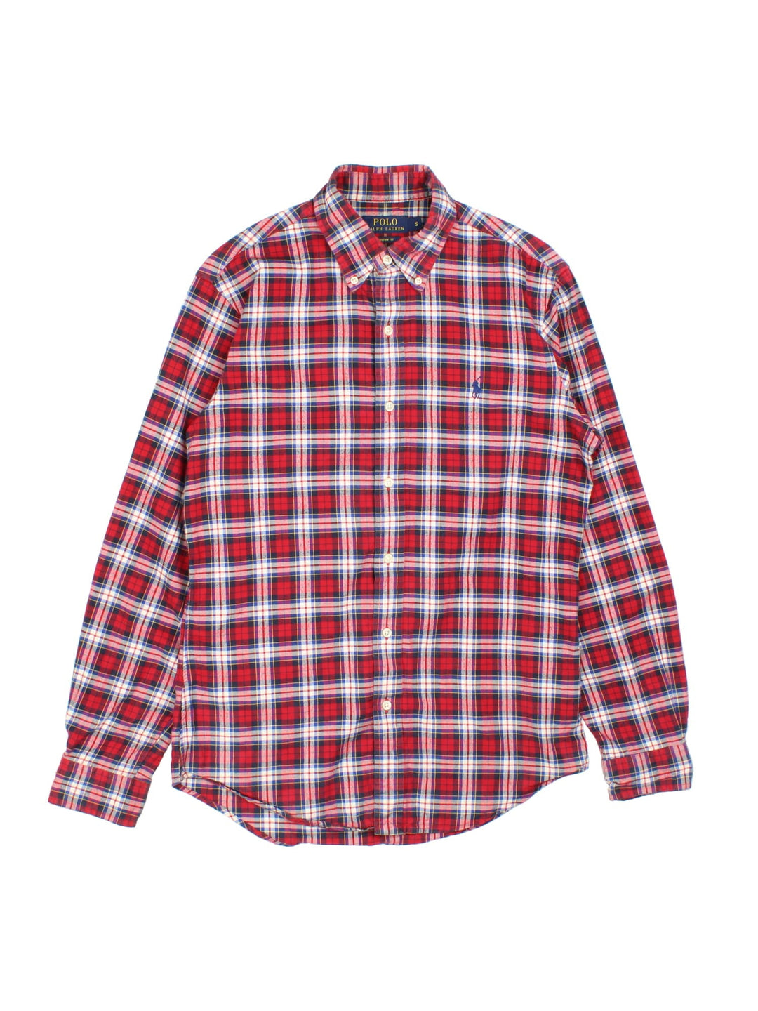 Ralph Lauren Shirt in a red, white and blue checkered colourway, button up with the logo embroidered on the front.