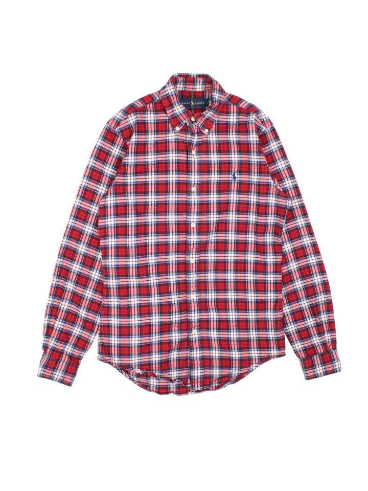 Ralph Lauren Shirt in a red, white and blue checkered colourway, button up with the logo embroidered on the front.