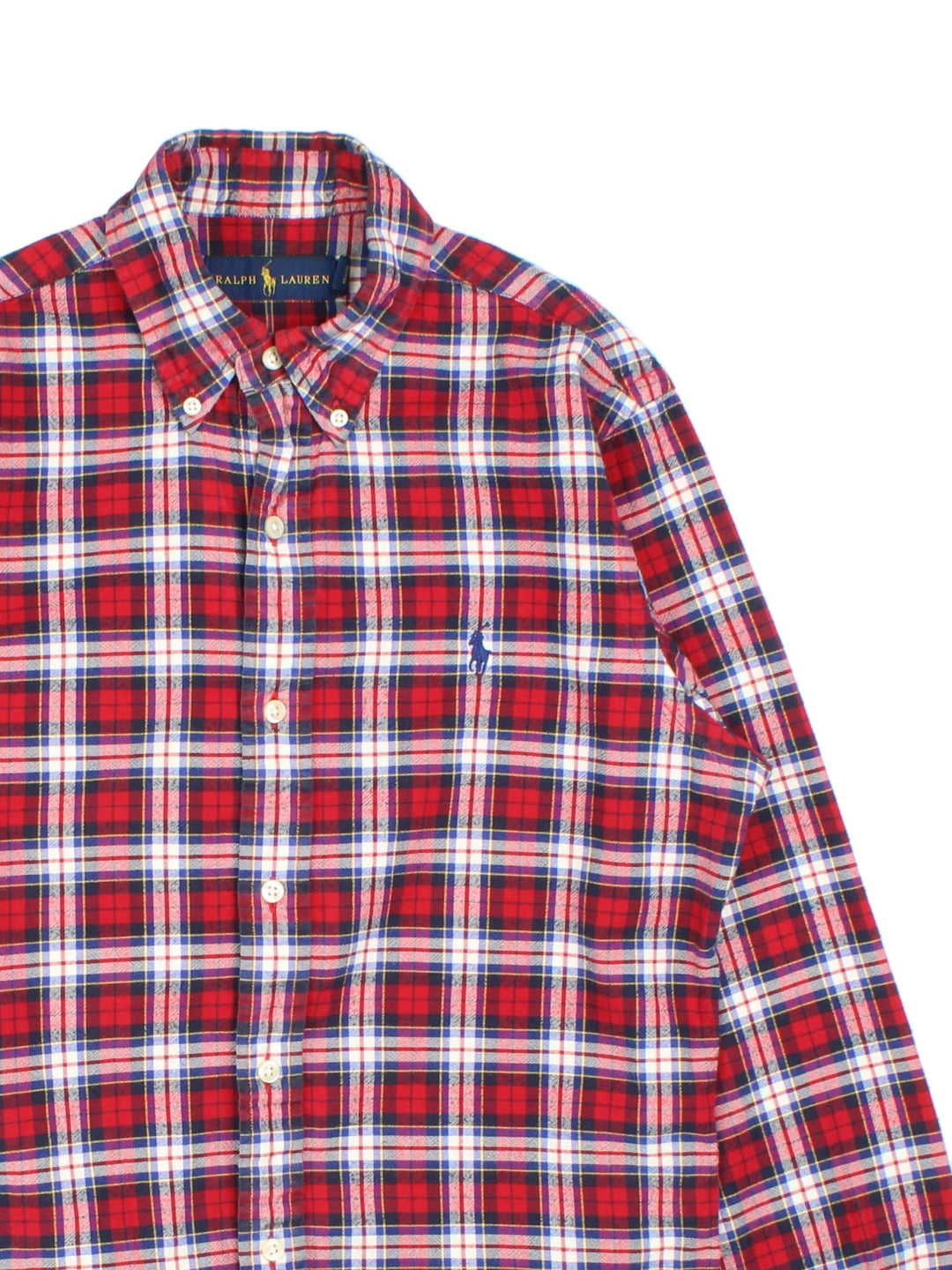 Ralph Lauren Shirt in a red, white and blue checkered colourway, button up with the logo embroidered on the front.