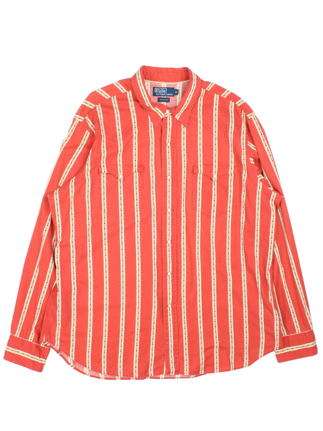 Ralph Lauren Western Shirt in a orange colourway, striped patterns, button up and has the logo embroidered on the front.