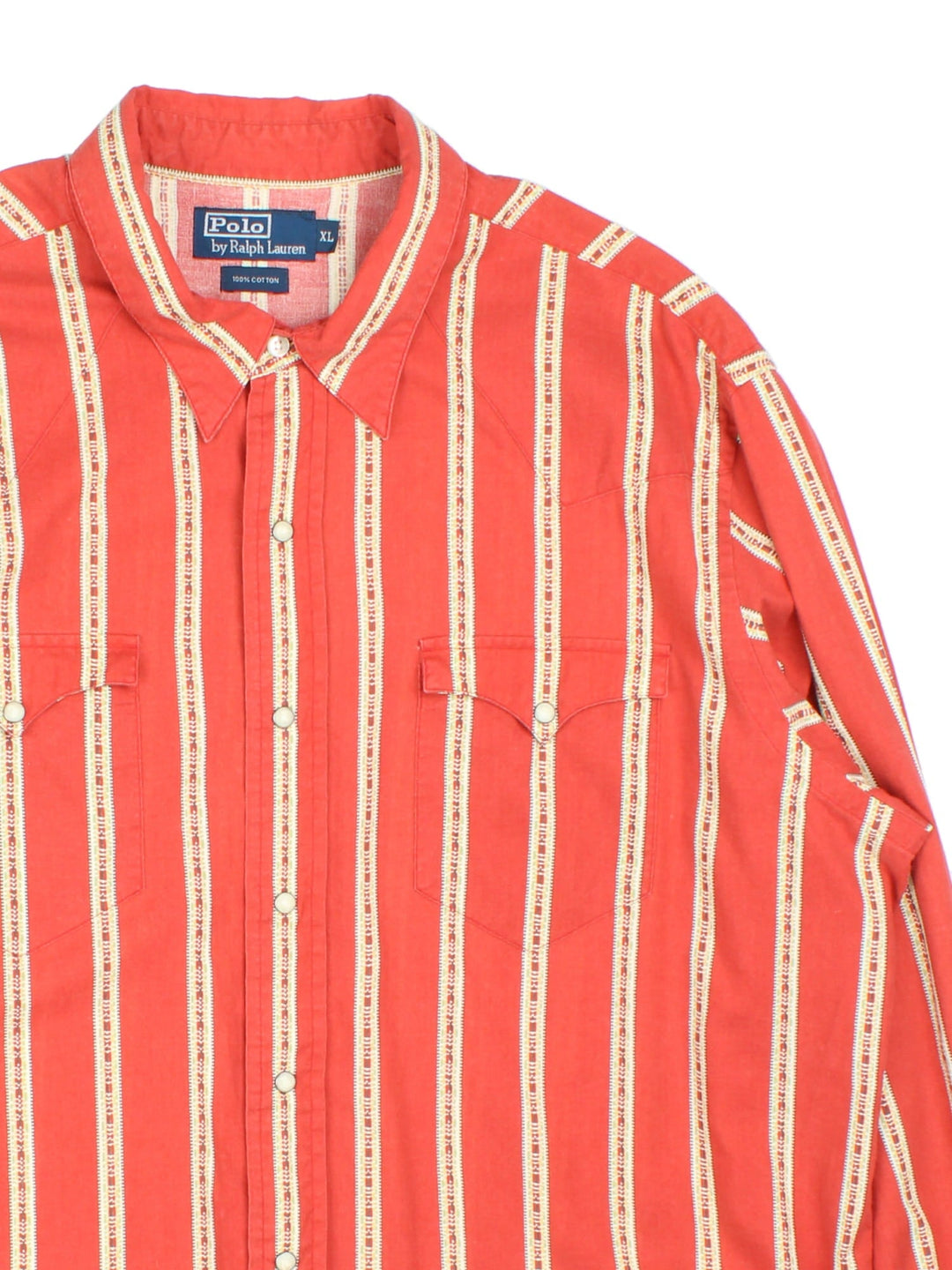 Ralph Lauren Western Shirt in a orange colourway, striped patterns, button up and has the logo embroidered on the front.