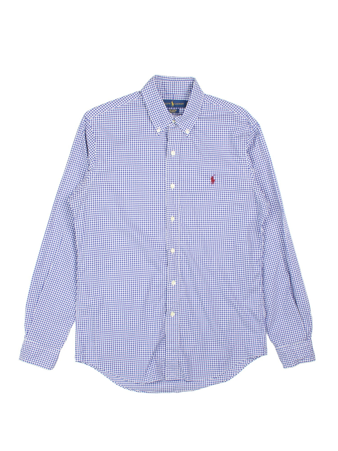 Ralph Lauren Shirt in a blue and white checkered colourway, button up with the logo embroidered on the front.