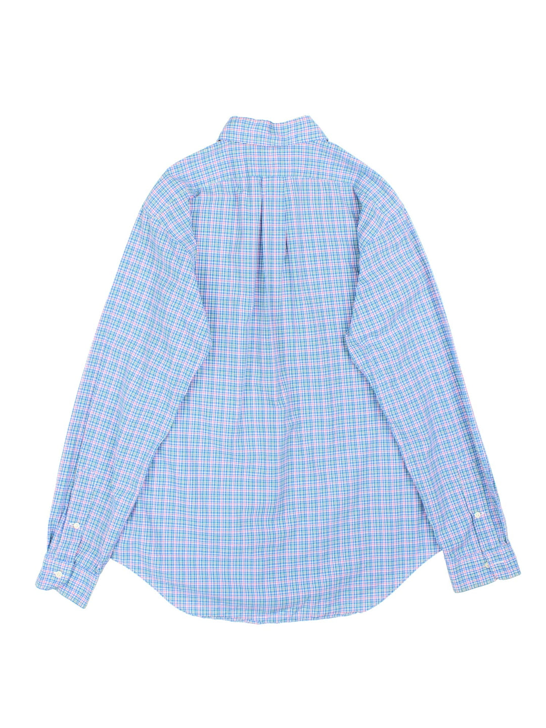 Ralph Lauren Shirt in a blue, pink, white and green checkered colourway, button up with the logo embroidered on the front.