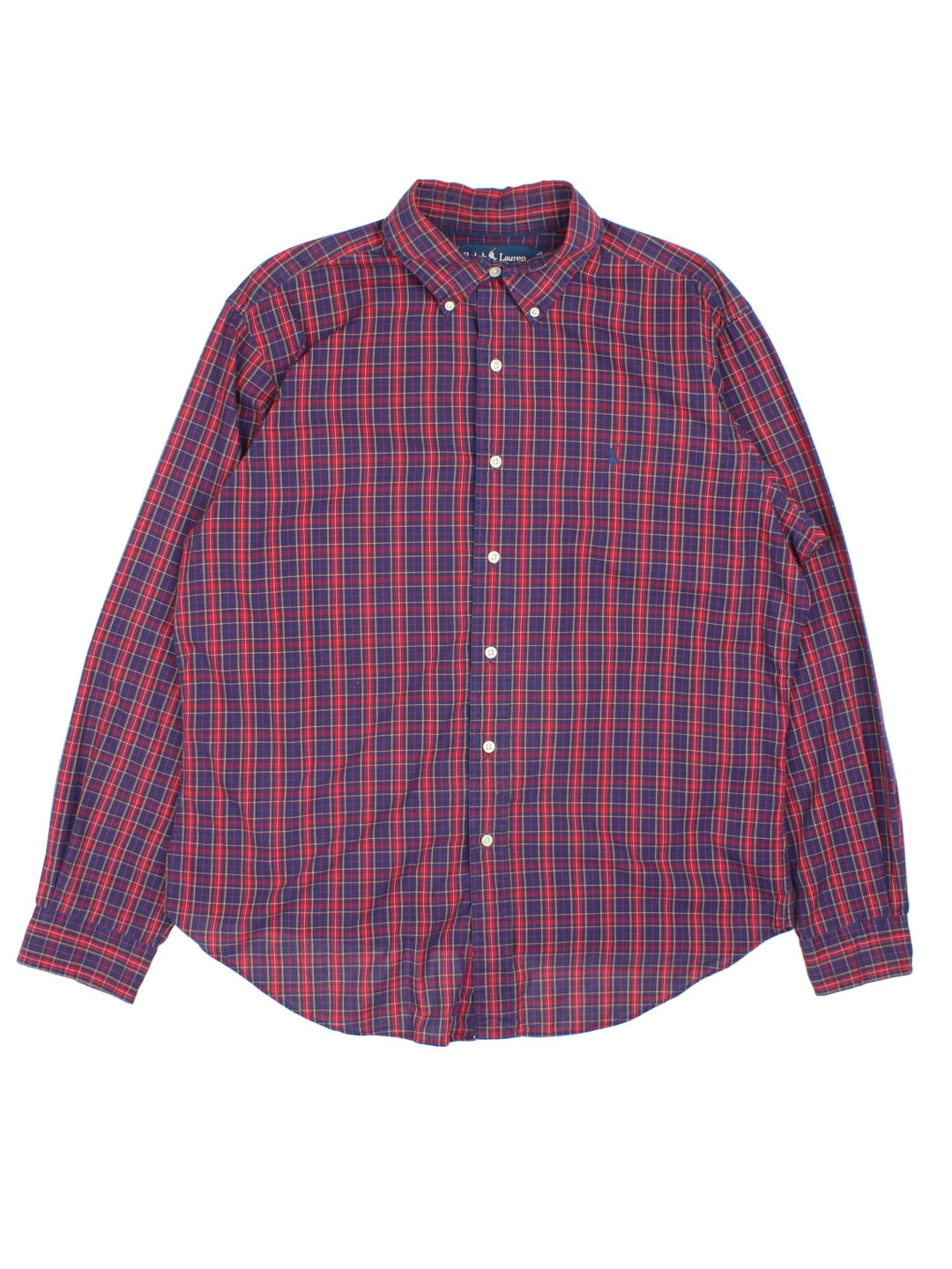 Ralph Lauren Shirt in a blue and red checkered colourway, button up with the logo embroidered on the front.