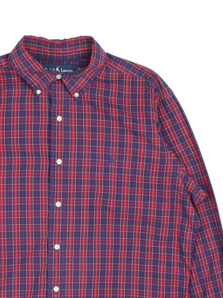 Ralph Lauren Shirt in a blue and red checkered colourway, button up with the logo embroidered on the front.