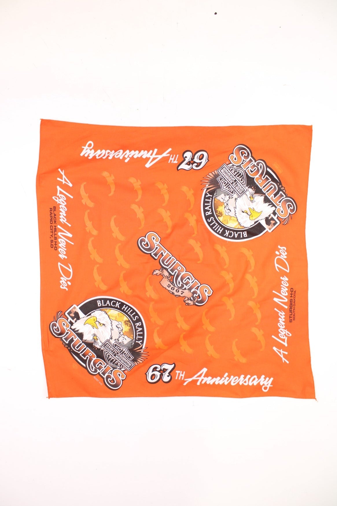 Harley-Davidson 2007 Black Hills Rally Sturgis bright orange cotton bandana  