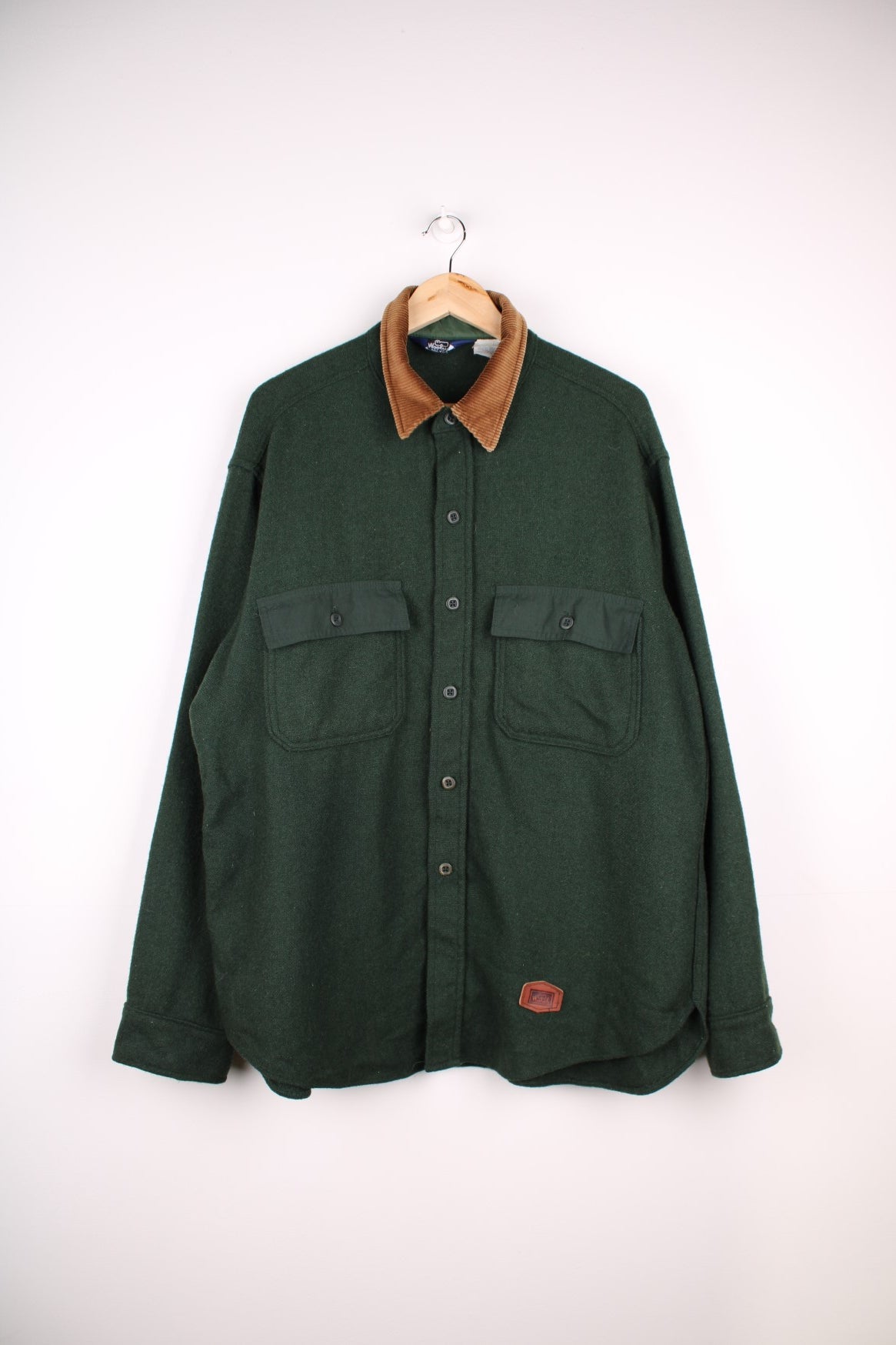 Vintage Woolrich Men's Green and Tan Wool Button Front Jacket/Shirt deals SZ L