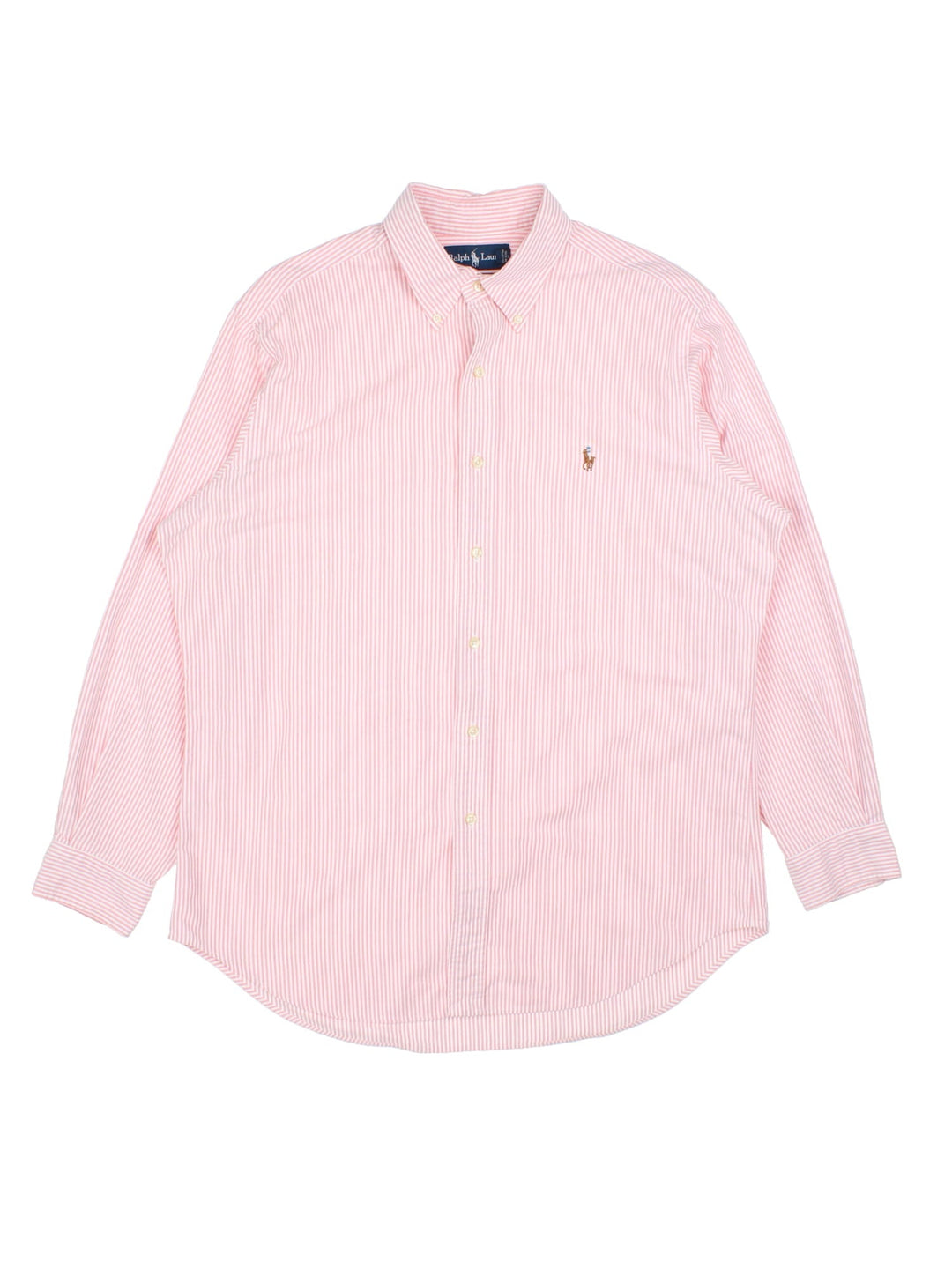 Ralph Lauren Shirt in a pink colourway, button up with the logo embroidered on the front.