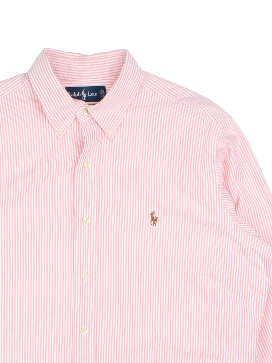 Ralph Lauren Shirt in a pink colourway, button up with the logo embroidered on the front.