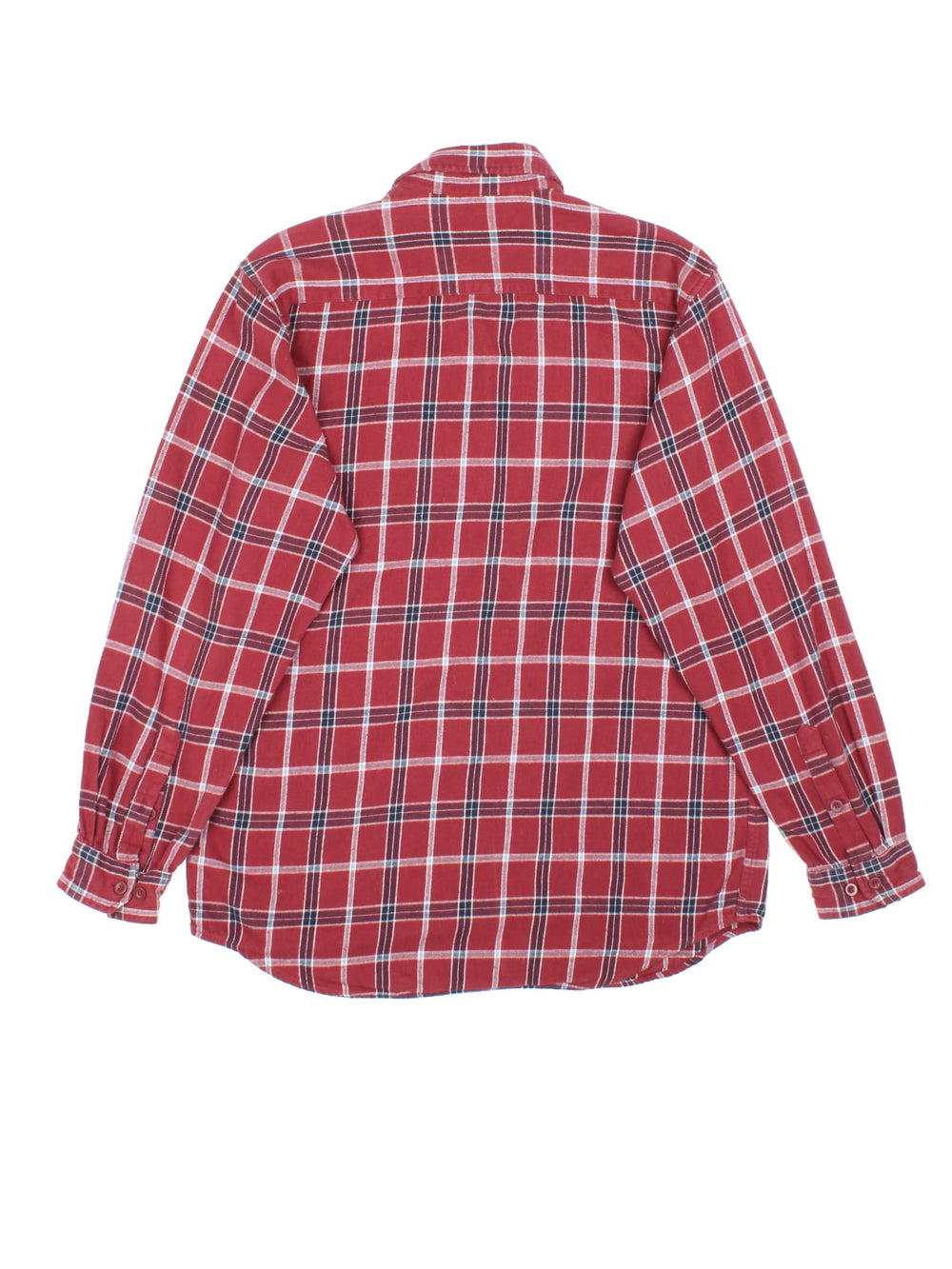 Carhartt Flannel Shirt in a red and black plaid colourway, button up and has a chest pocket with the logo embroidered on the front.