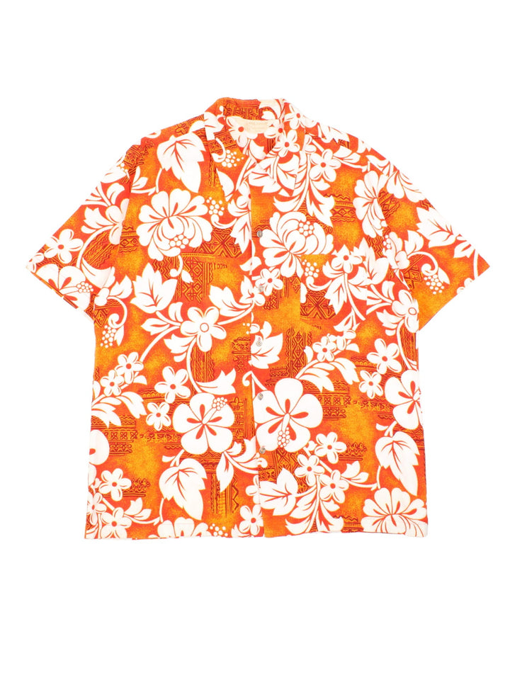 Vintage Royal Hawaiian Shirt in a orange and white floral patterned colourway, button up and has a chest pocket.