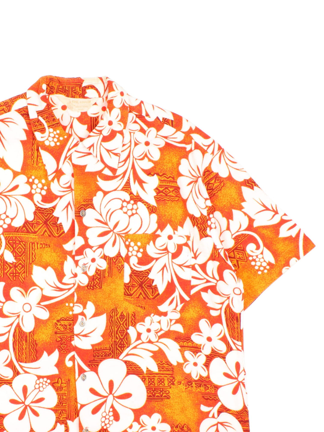 Vintage Royal Hawaiian Shirt in a orange and white floral patterned colourway, button up and has a chest pocket.