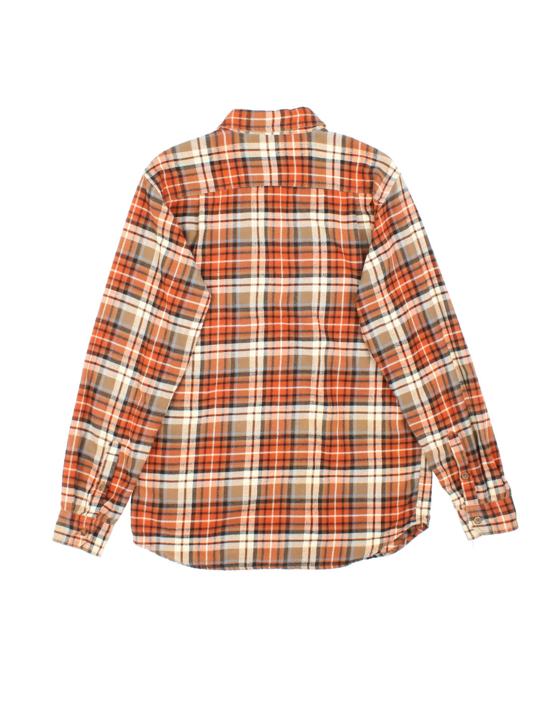 Carhartt Flannel Shirt in a orange, brown and white colourway, button up and has double chest pockets with the logo embroidered on the front.