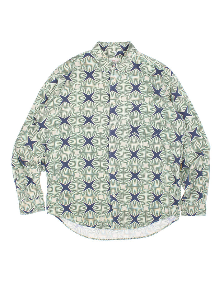 Vintage Armani Jeans Patterned Shirt in a green and blue colourway, button up and has a chest pocket.