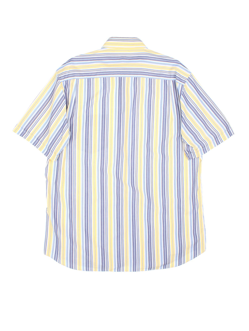 Paul & Shark Short Sleev Shirt in a yellow, blue and whitem striped colourway, button up and has a chest pocket with the logo embroidered on the front.