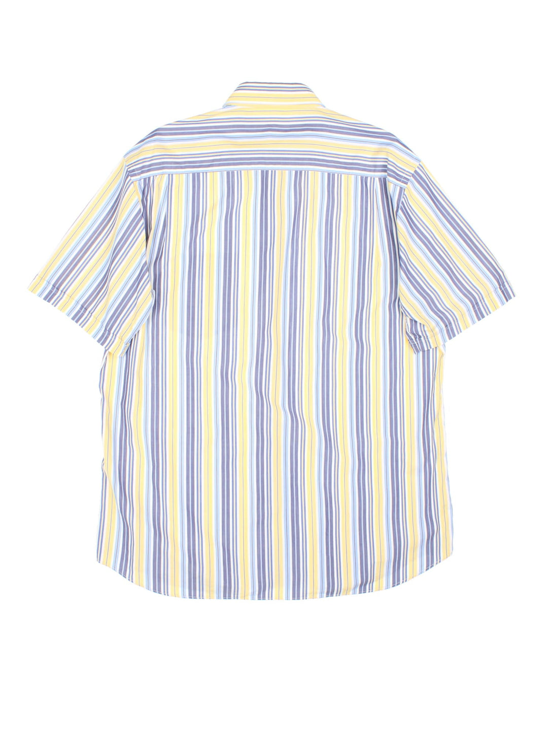 Paul & Shark Short Sleev Shirt in a yellow, blue and whitem striped colourway, button up and has a chest pocket with the logo embroidered on the front.