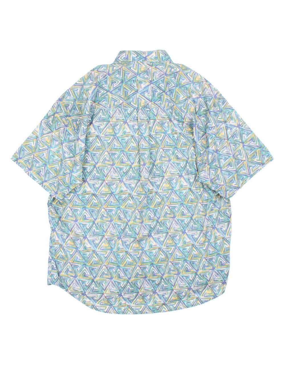 Chaps Ralph Lauren Shirt in a blue patterned colourway, button up and has a chest pocket, triangle patterns printed all over .