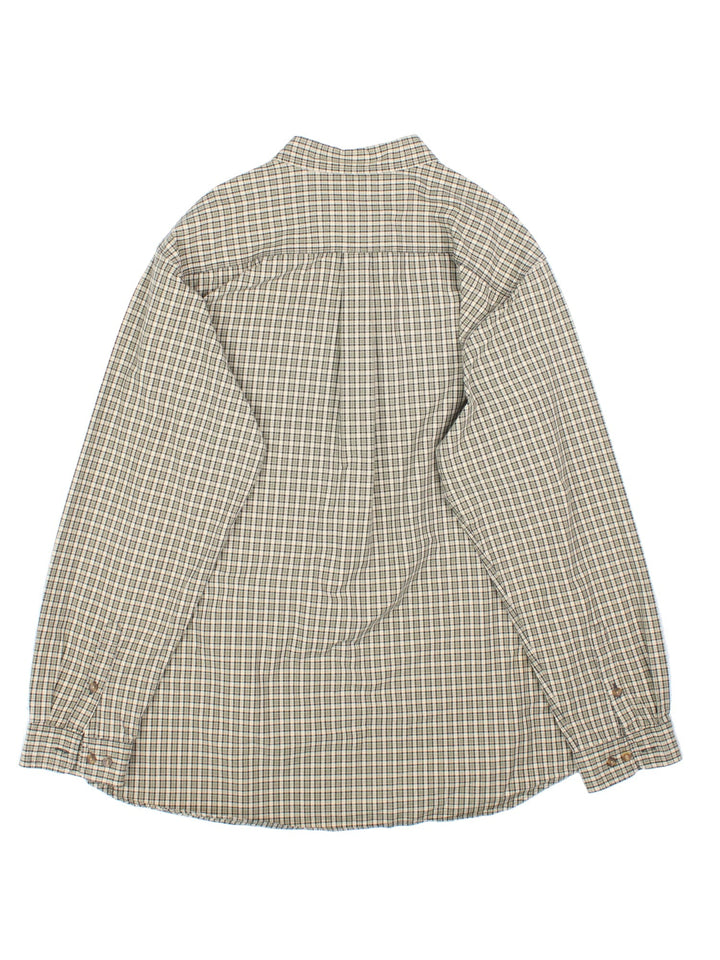 Carhartt Checkered Shirt in a tan and black colourway, button up and has a chest pocket with the logo embroidered on the front.