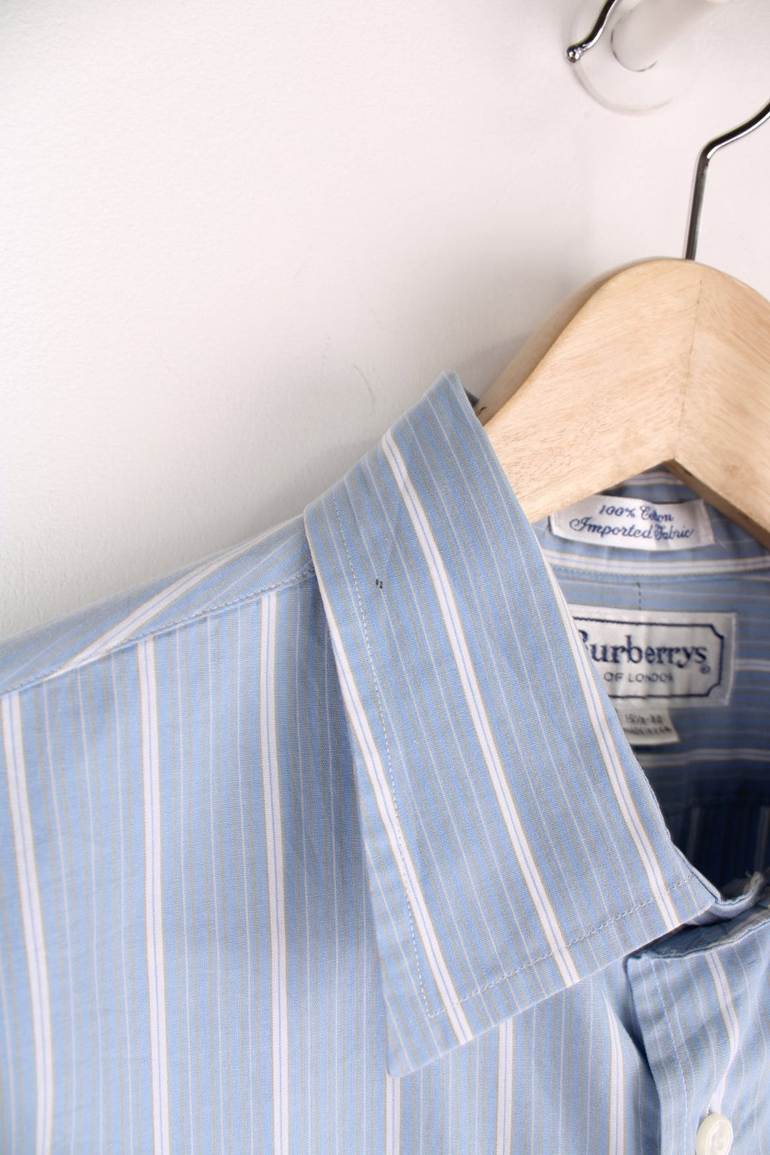 Vintage 70s Burberry/Burberrys Of London blue pinstripe shirt with chest pockets. 