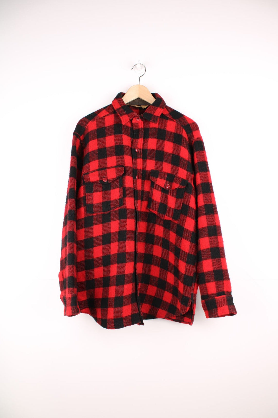 Vintage 80s Woolrich red and black checked wool overshirt.