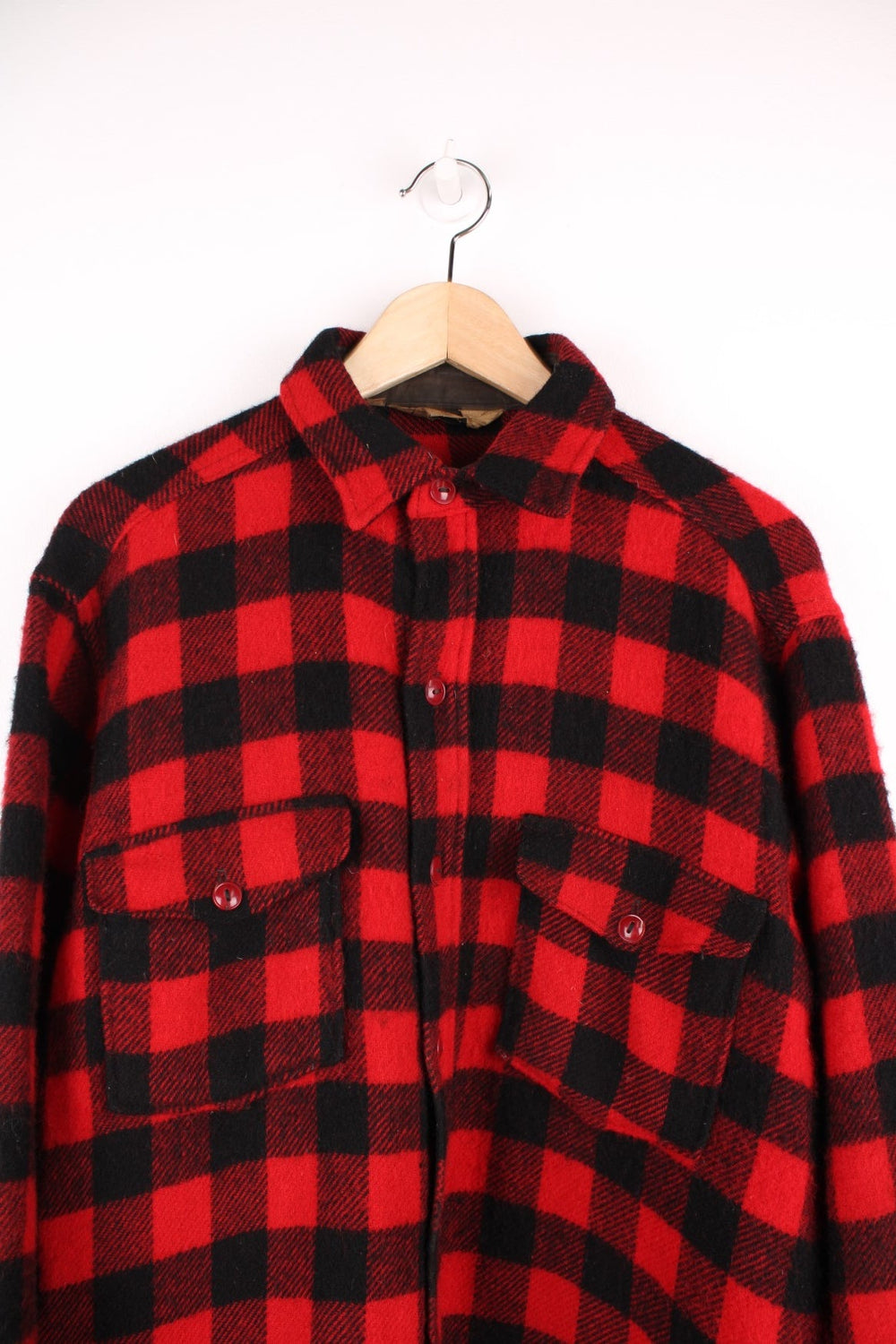 Vintage 80s Woolrich red and black checked wool overshirt.