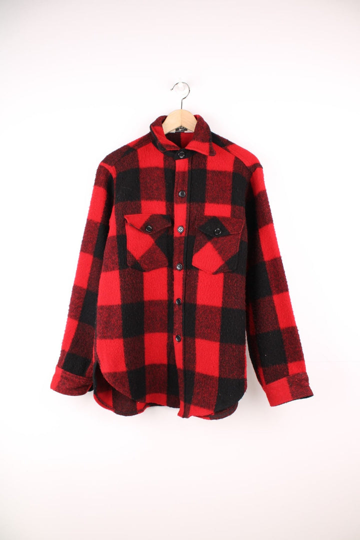 Vintage Woolrich red and black checked button through CPO jacket. 