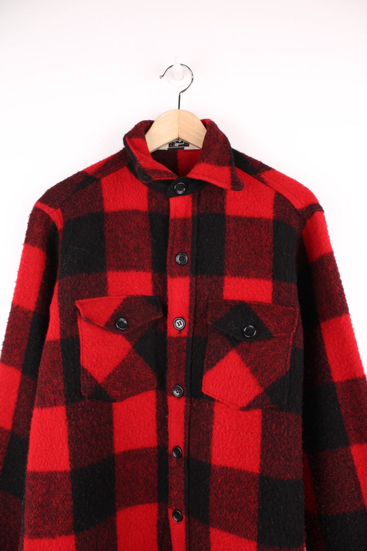 Vintage Woolrich red and black checked button through CPO jacket. 