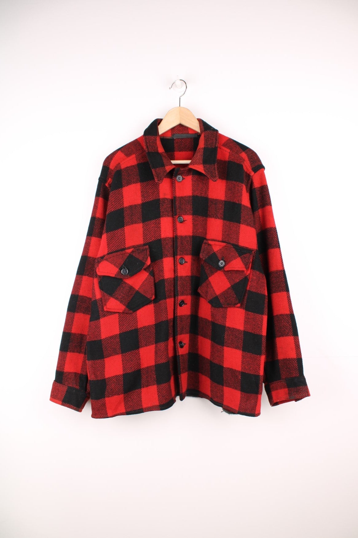 Vintage red and black checked button through CPO jacket. 