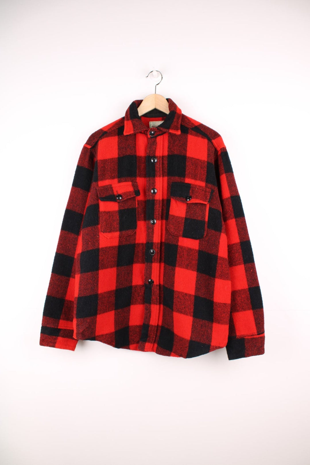 Vintage Melton red and black checked button through CPO Jacket. 