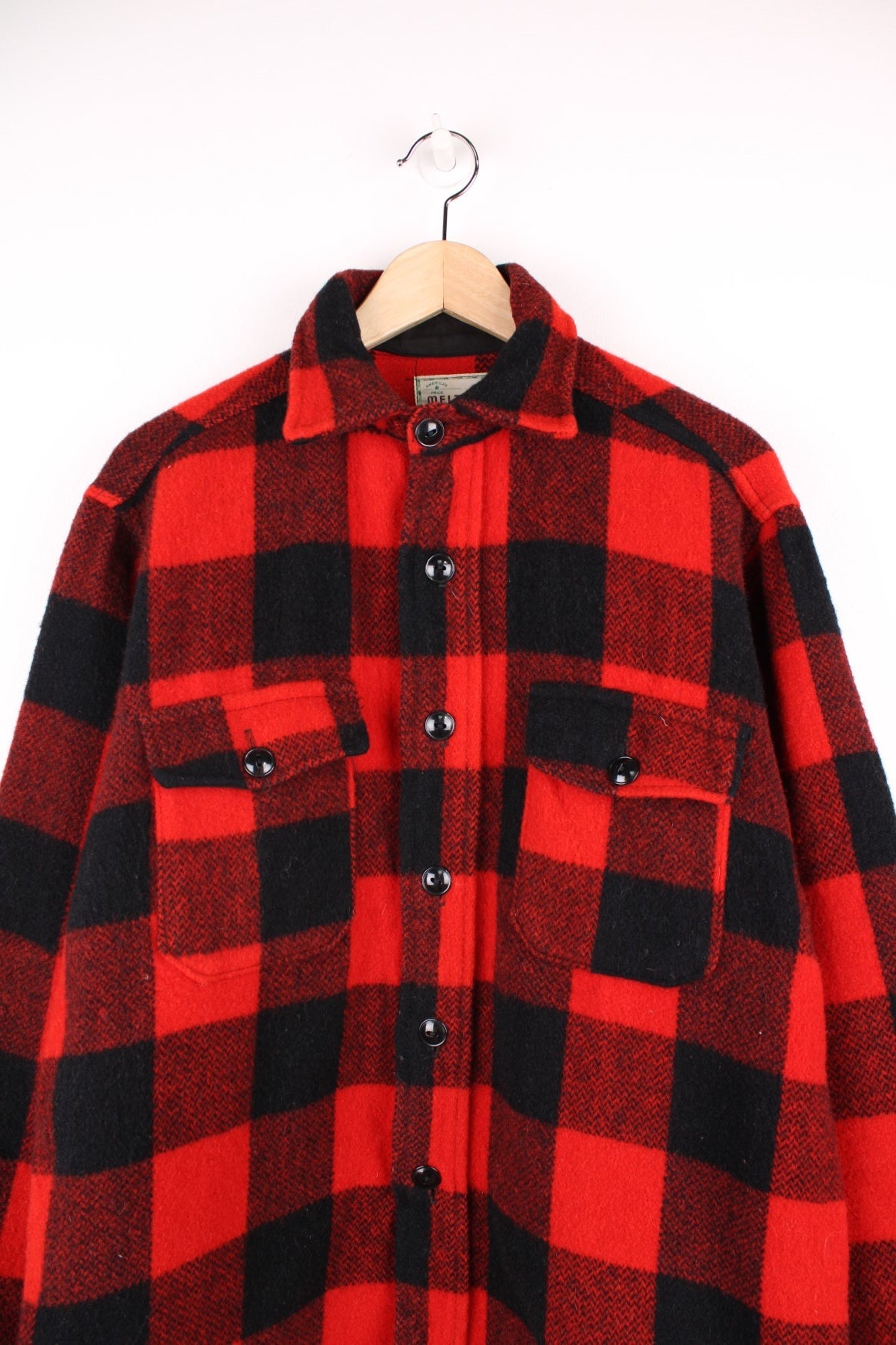 Vintage Melton red and black checked button through CPO Jacket. 