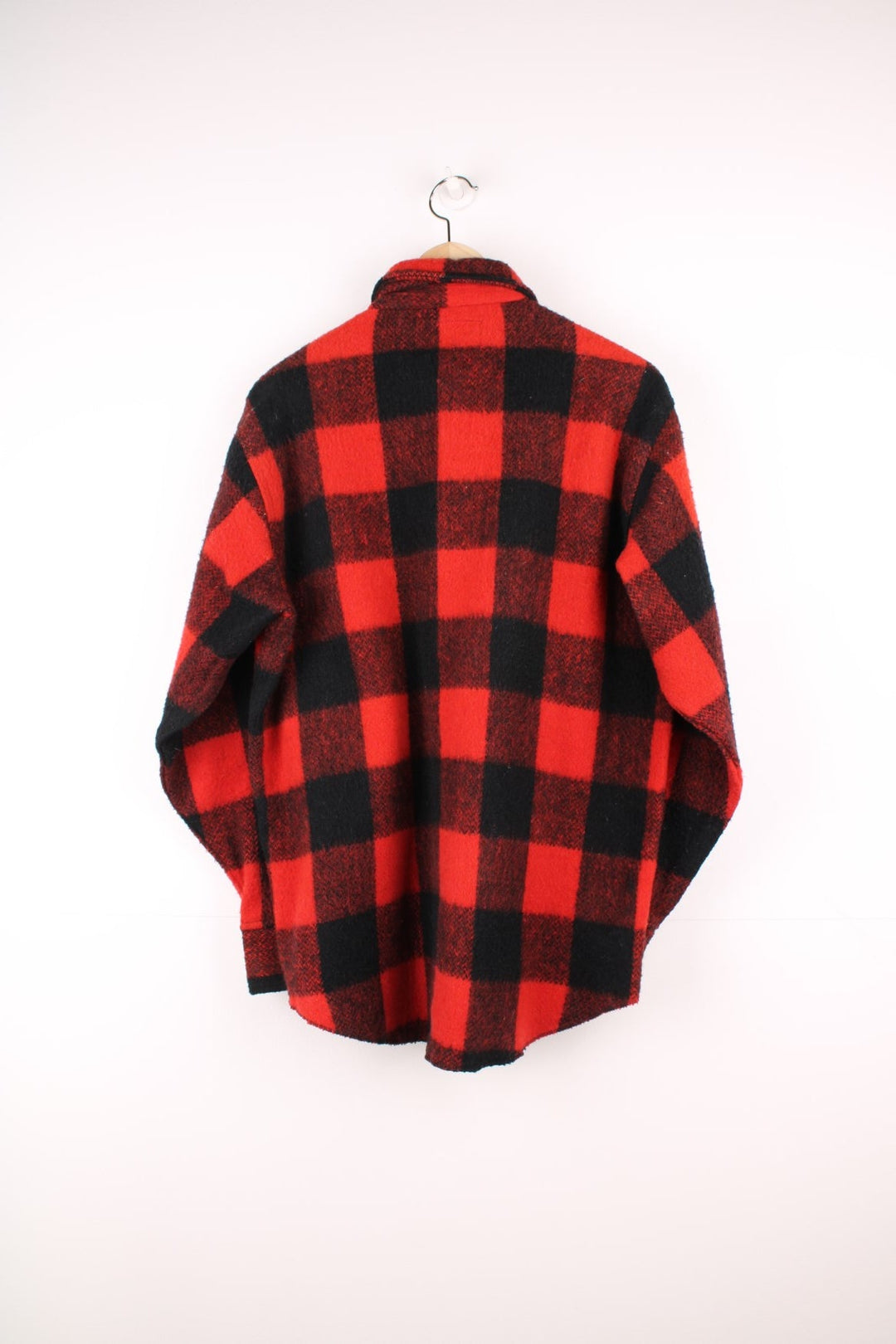 Vintage 80s Melton red and black checked button through CPO Jacket. 