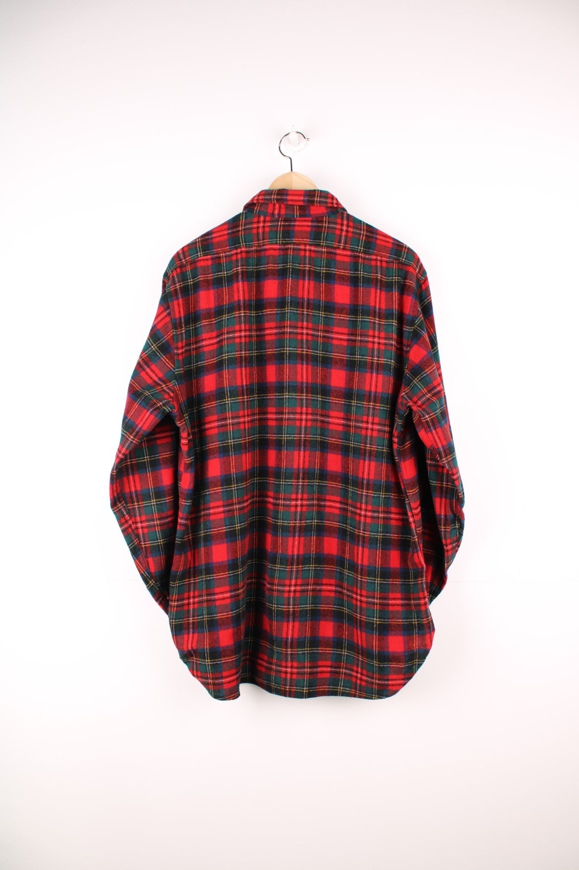 Vintage Pendleton button through wool plaid shirt in red and green.