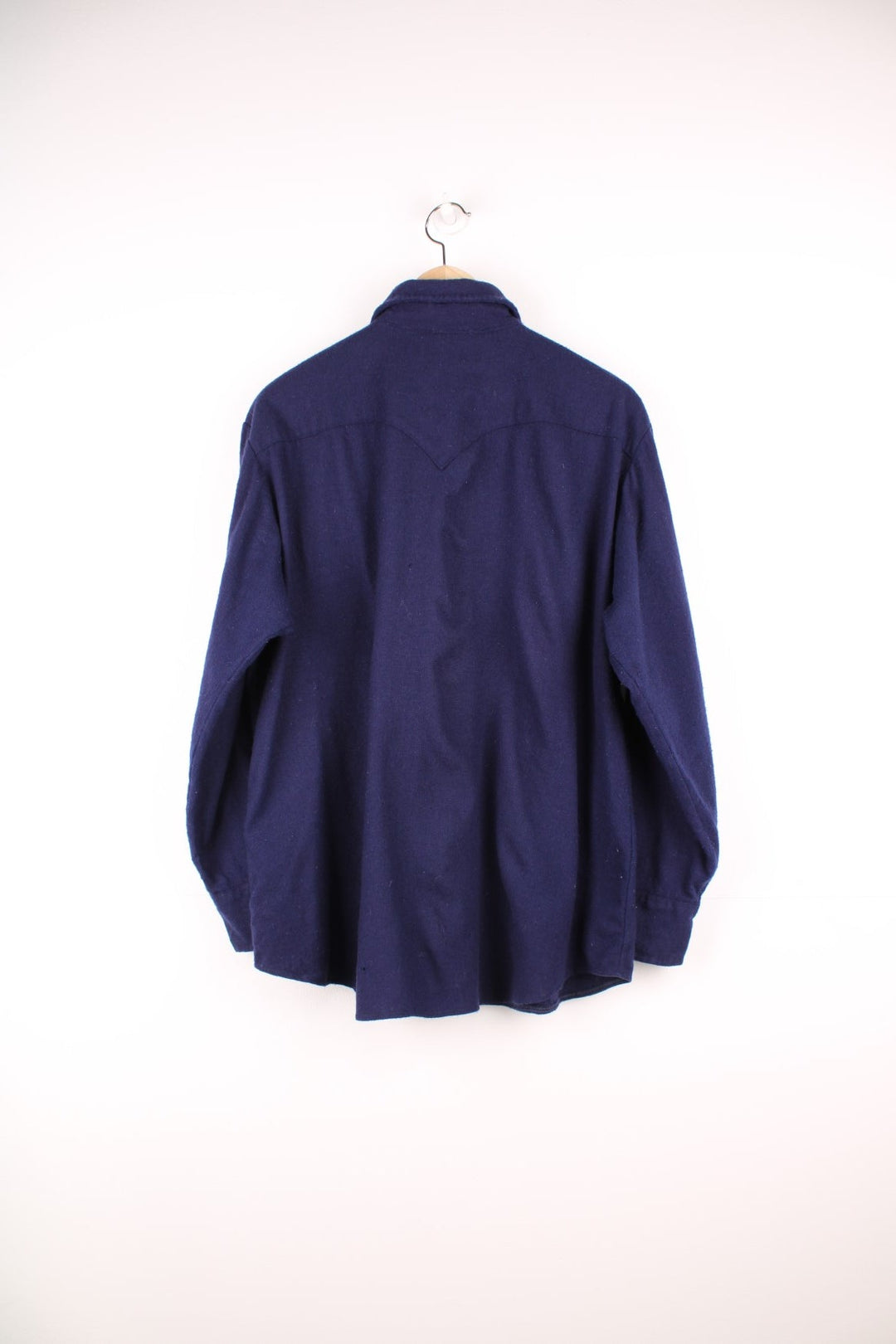 Vintage Marlboro wool Pearl Snap shirt in navy blue.