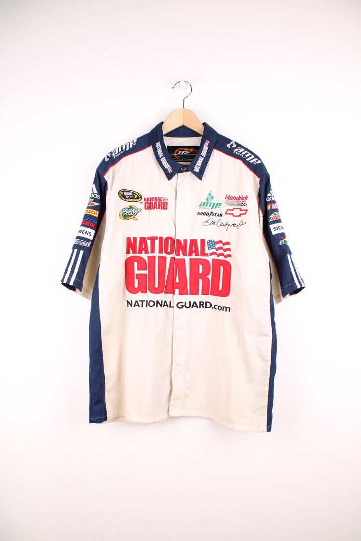 NASCAR Dale Earnhardt Jr, National Guard shirt with popper fastenings. Features embroidered logo and badges.