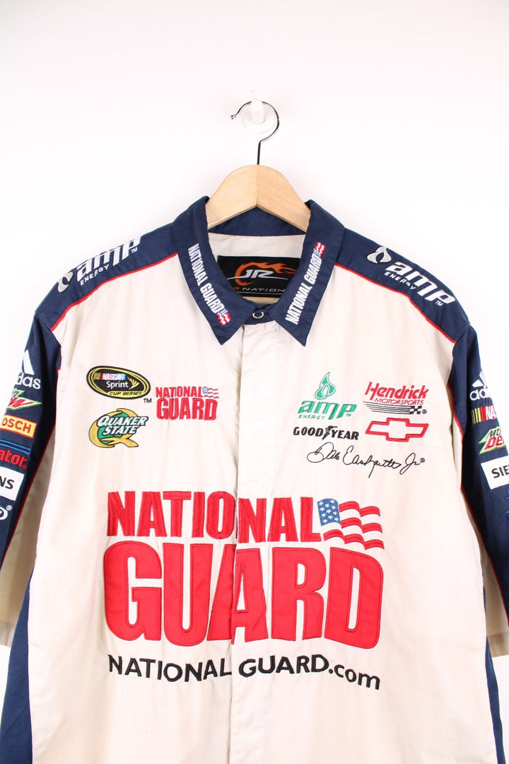 NASCAR Dale Earnhardt Jr, National Guard shirt with popper fastenings. Features embroidered logo and badges.