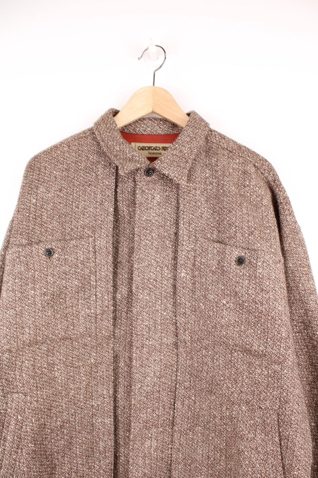 Vintage 60s Georges Rech Homme brown button through CPO jacket with multiple pockets.