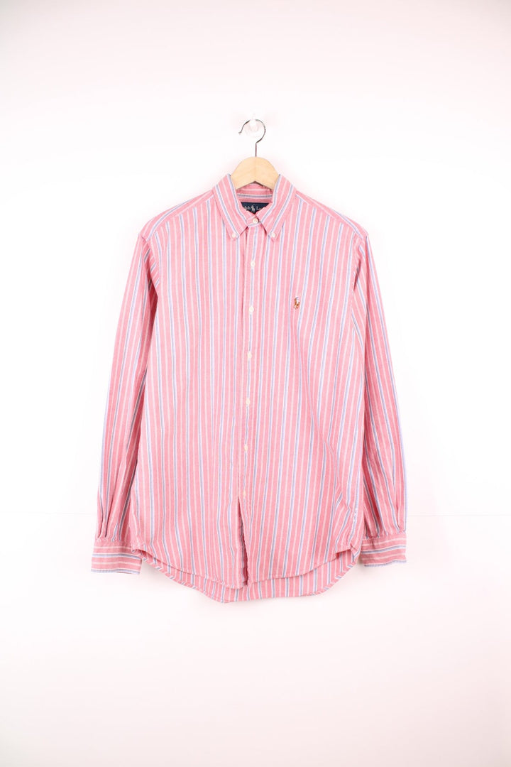 Pink, blue and white Ralph Lauren pinstripe shirt with signature embroidered logo on the chest.