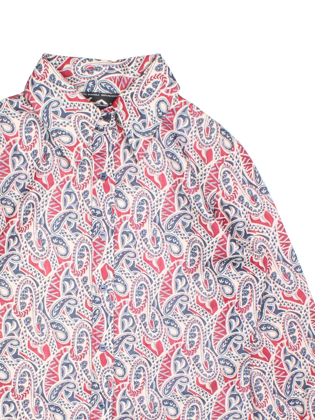 Vintage 70's Jack Winter dagger collar shirt in red, white, and blue paisley.