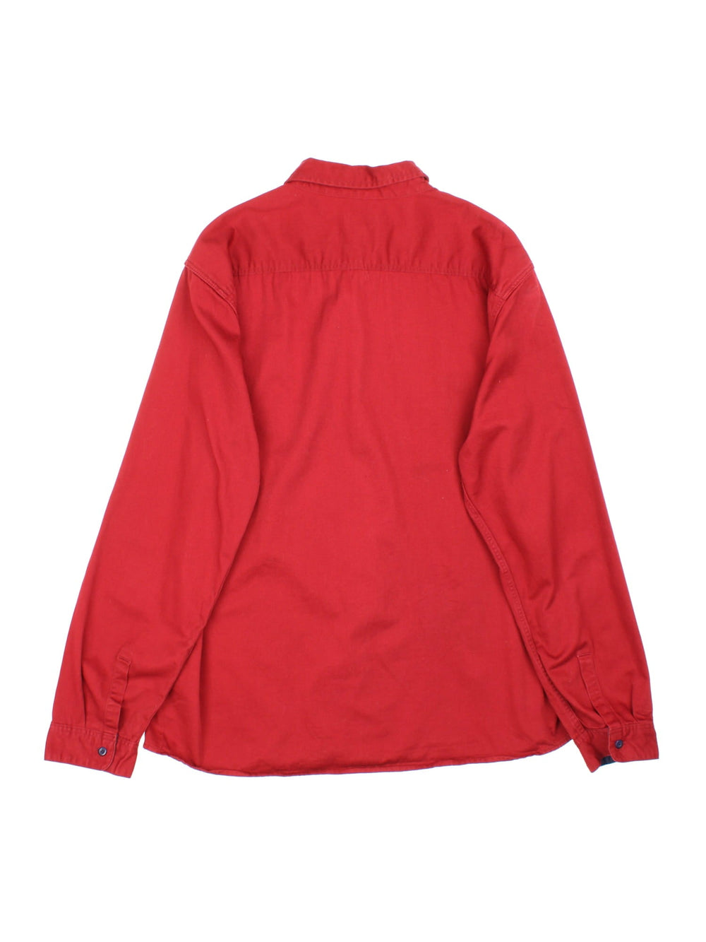 Patagonia overshirt in red with button closure and two chest pockets.