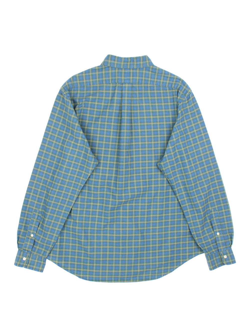 Ralph Lauren button-down shirt in blue and green checkered colourway with a small embroidered logo in red.