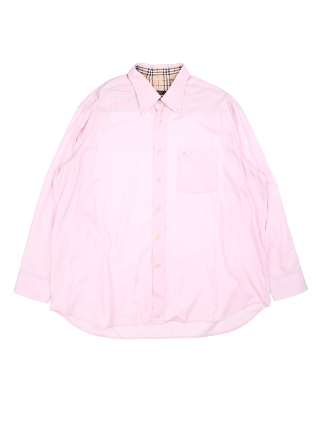 Burberry Shirt in a pink colourway, button up with the logo embroidered on the front.